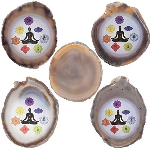 Rockcloud 7 Chakra Agate Slab Display with Wooden Stand