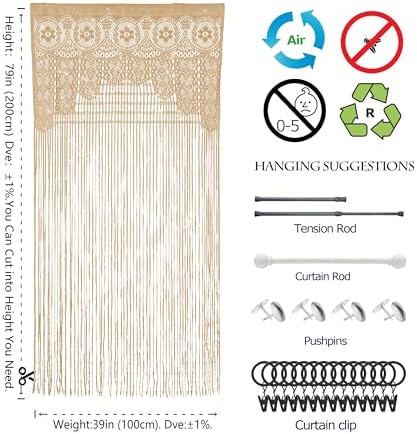 Atsweetlife Lace Door String Curtain 39x79in