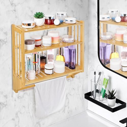 Goaste Bamboo Wall Mounted 3 Tier Shelf Organizer