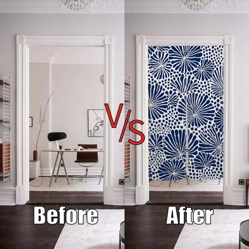 Japanese Noren Door Curtain Blue Floral Pattern