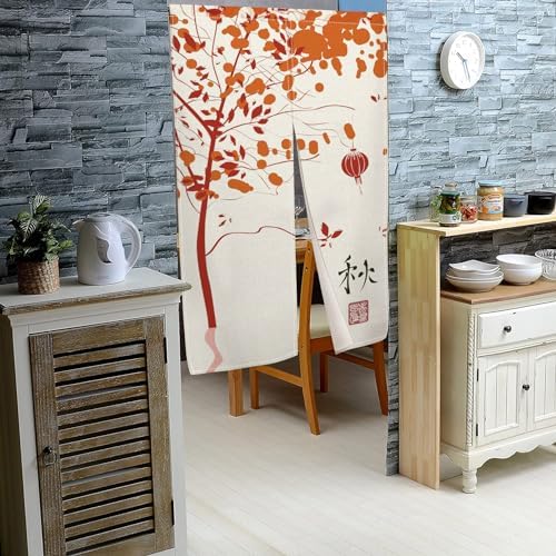 Japanese Noren Door Curtain with Fall Leaves Design