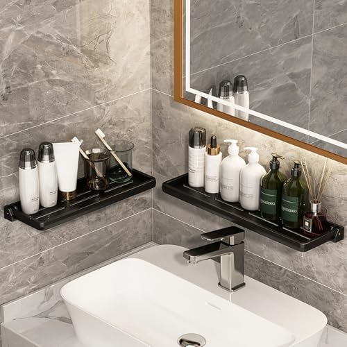 2 Pack Dark Gray Aluminum Foldable Wall Mounted Floating Shelves Set