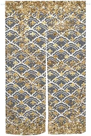Traditional Japanese Noren Door Curtain with Gold Sequins