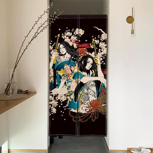 Japanese Noren Door Curtain with Ukiyoe Design
