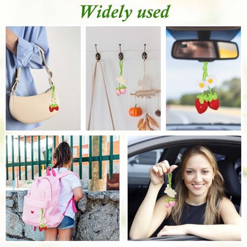 2pcs Crochet Strawberry Flower Plant Basket Car Hanging Decor