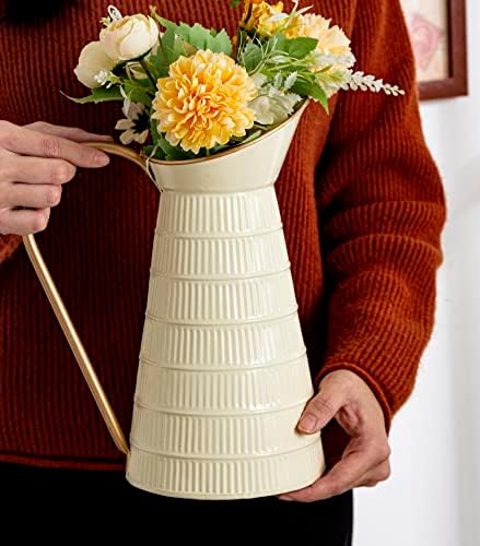 Elegant Cream Metal Pitcher Vase 108H