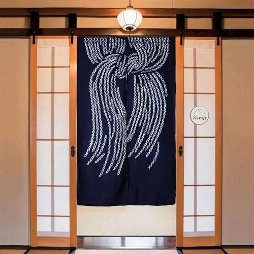 Hand Dyed Japanese Noren Curtain - Lucky Knot Indigo 335x59in