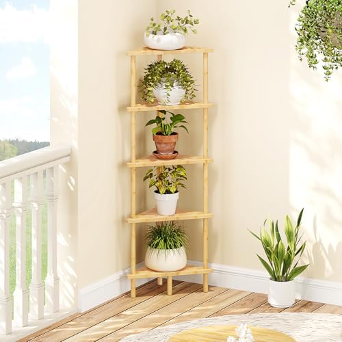 HOOBRO 5-Tier Bamboo Corner Bookshelf Stand
