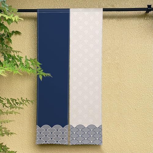 ChloropLastid Japanese Noren Door Curtain Blue Beige Wave Panel