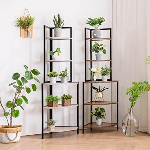 Apicizon 5 Tier Corner Shelf with Metal Frame