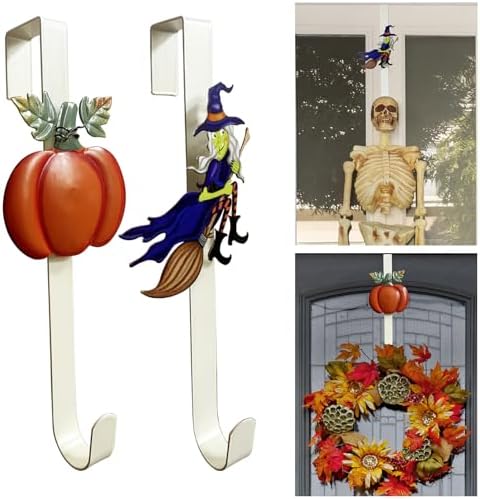 2 Pack Fall Wreath Door Hanger with Pumpkin Witch