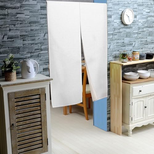 Leowefowa Pure White Japanese Noren Door Curtain