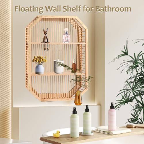 TOEEBR Square Floating Wall Shelf 2 Tier Bamboo Decor