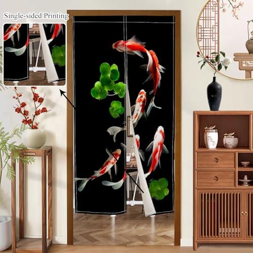 Japanese Noren Door Curtain with Golden Koi Pattern