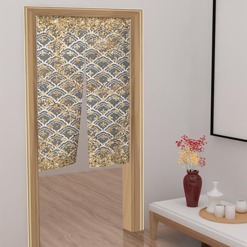 Traditional Japanese Noren Door Curtain with Gold Sequins