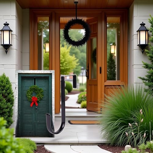 Black Wreath Hanger - Durable Carbon Steel Door Hook 5 Inch
