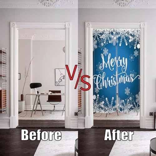Blue Snowflake Christmas Noren Curtain 34x60