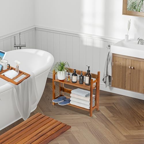 VaeFae Teak Wood Floating Shelves 2 Tier