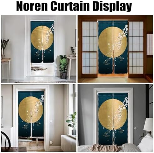 Japanese Noren Door Curtain with Ukiyoe Round Moon Print 34x60 Inches