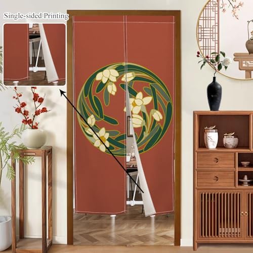 Japanese Style Door Curtain with Round Flowers Design 1