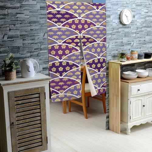 Japanese Noren Door Curtain 34x48 Inch Flower Leaves