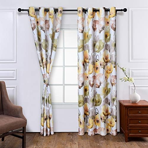Melodieux Floral Curtains 2 Panels Yellow 63 Inch Length