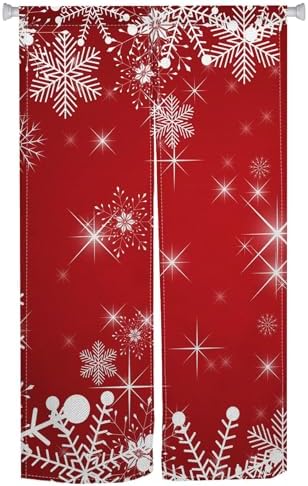 Christmas Red Noren Door Curtain with Snowflake Design