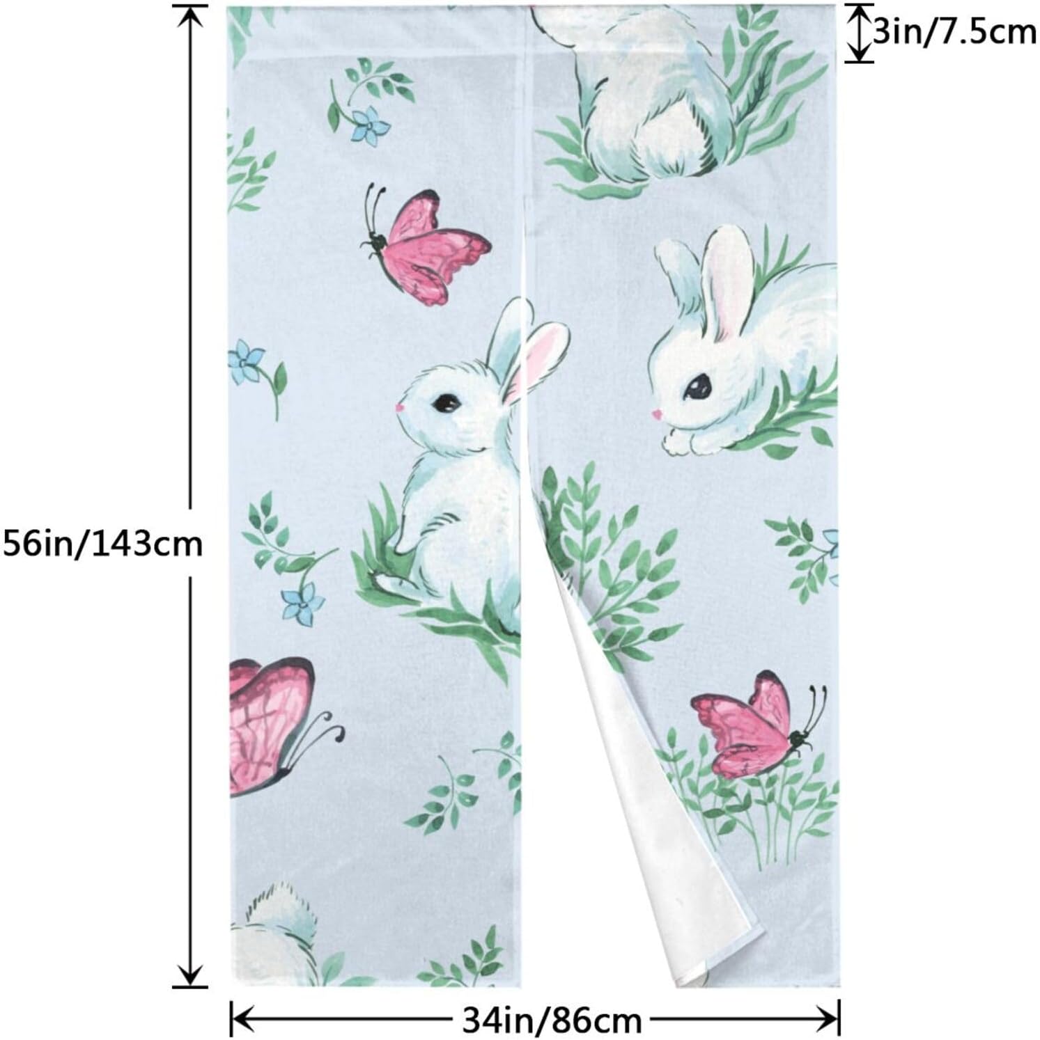 Japanese Doorway Curtain White Rabbit and Butterfly Design