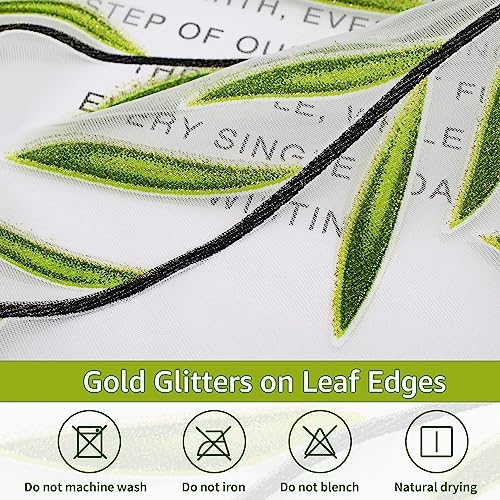 108 Inch Sheer Curtains with Green Leaf Pattern 2 Panels Set