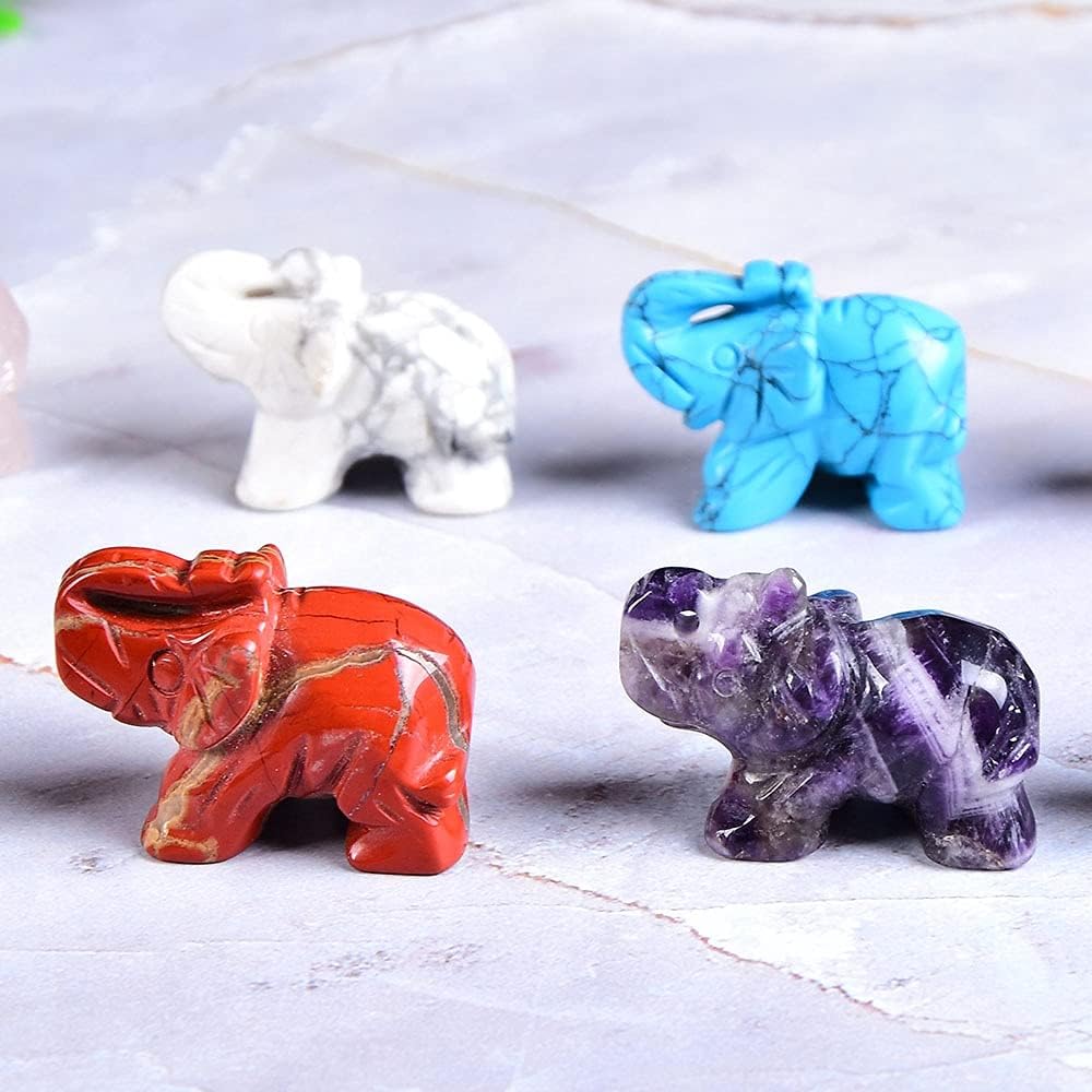 HXSCOO 1PC Natural Crystal Elephant Amethyst Obsidian Home Decor Stone