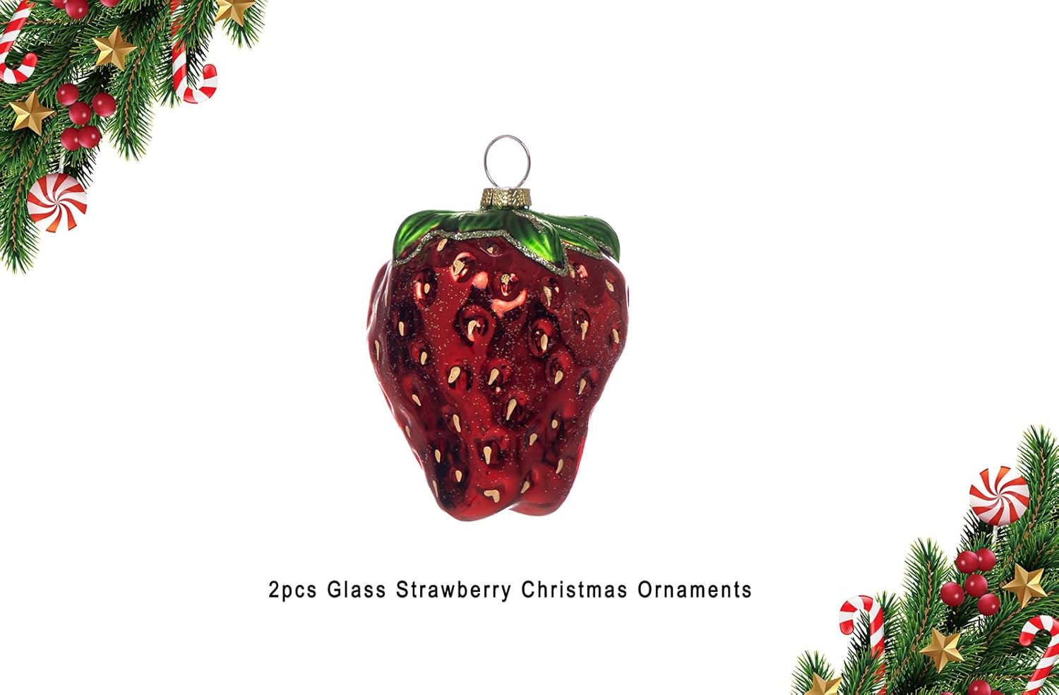 2pcs Glass Strawberry Christmas Ornaments for Tree