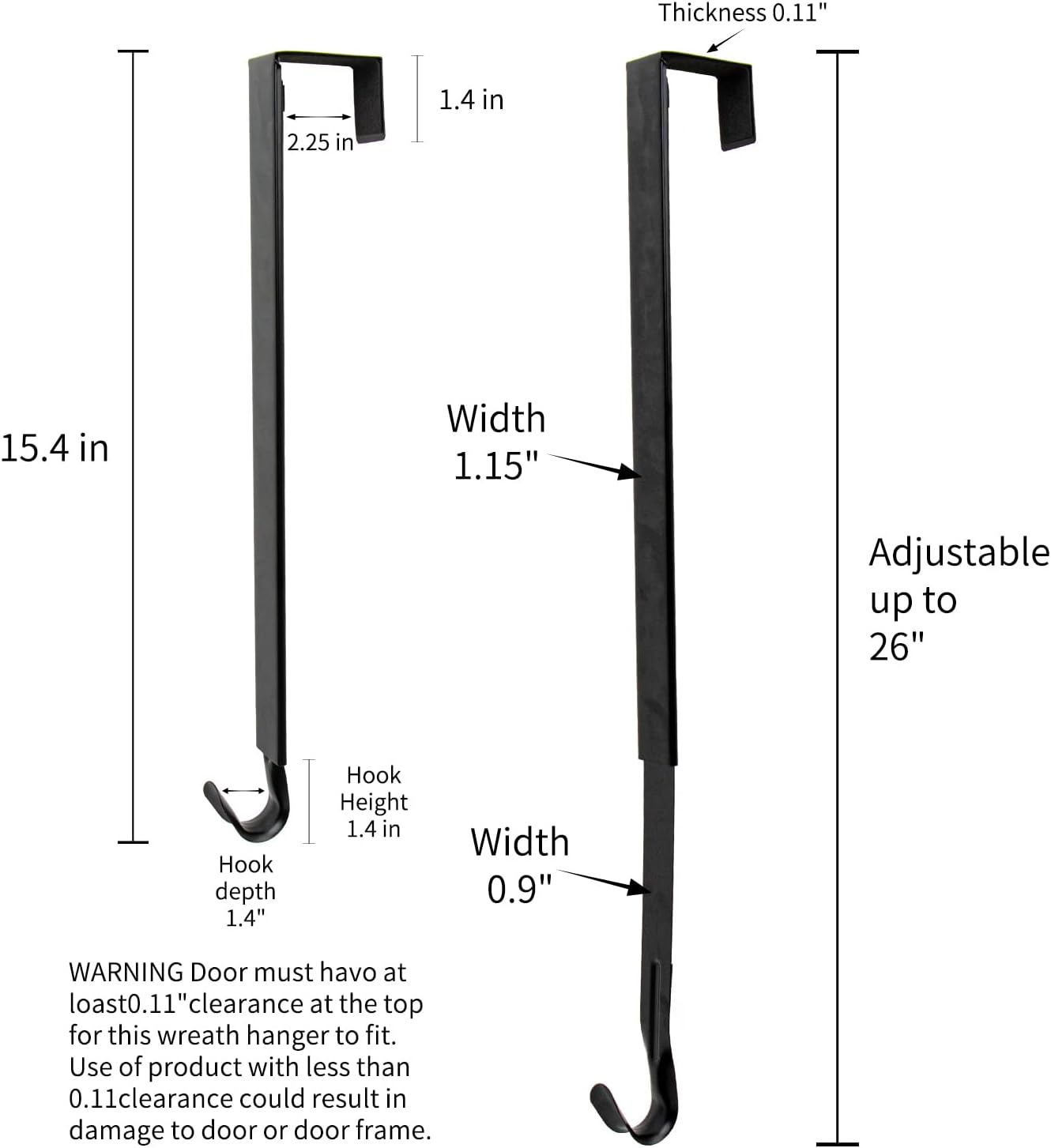 Adjustable Wreath Hanger for Front Door Black 1