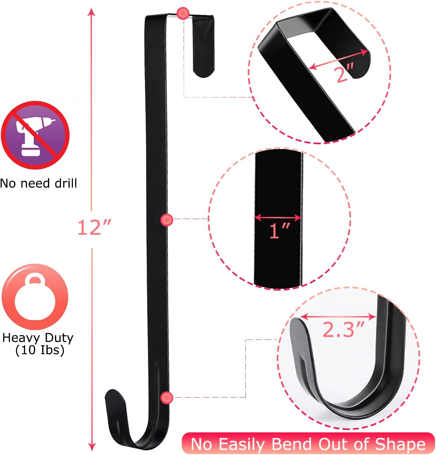 Komotu 12 Inch Wreath Hanger for Front Door