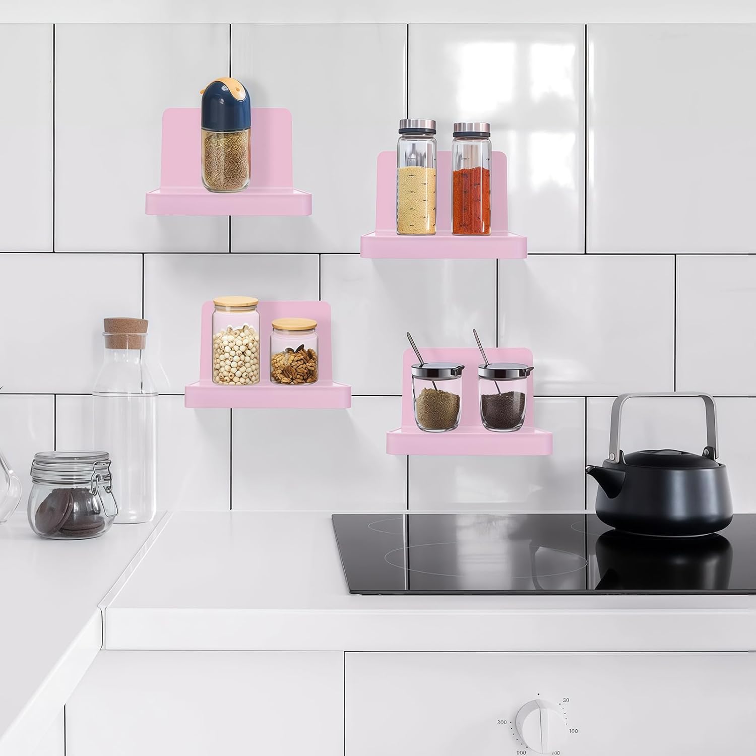 Set of 6 Small Floating Wall Shelves in Pink