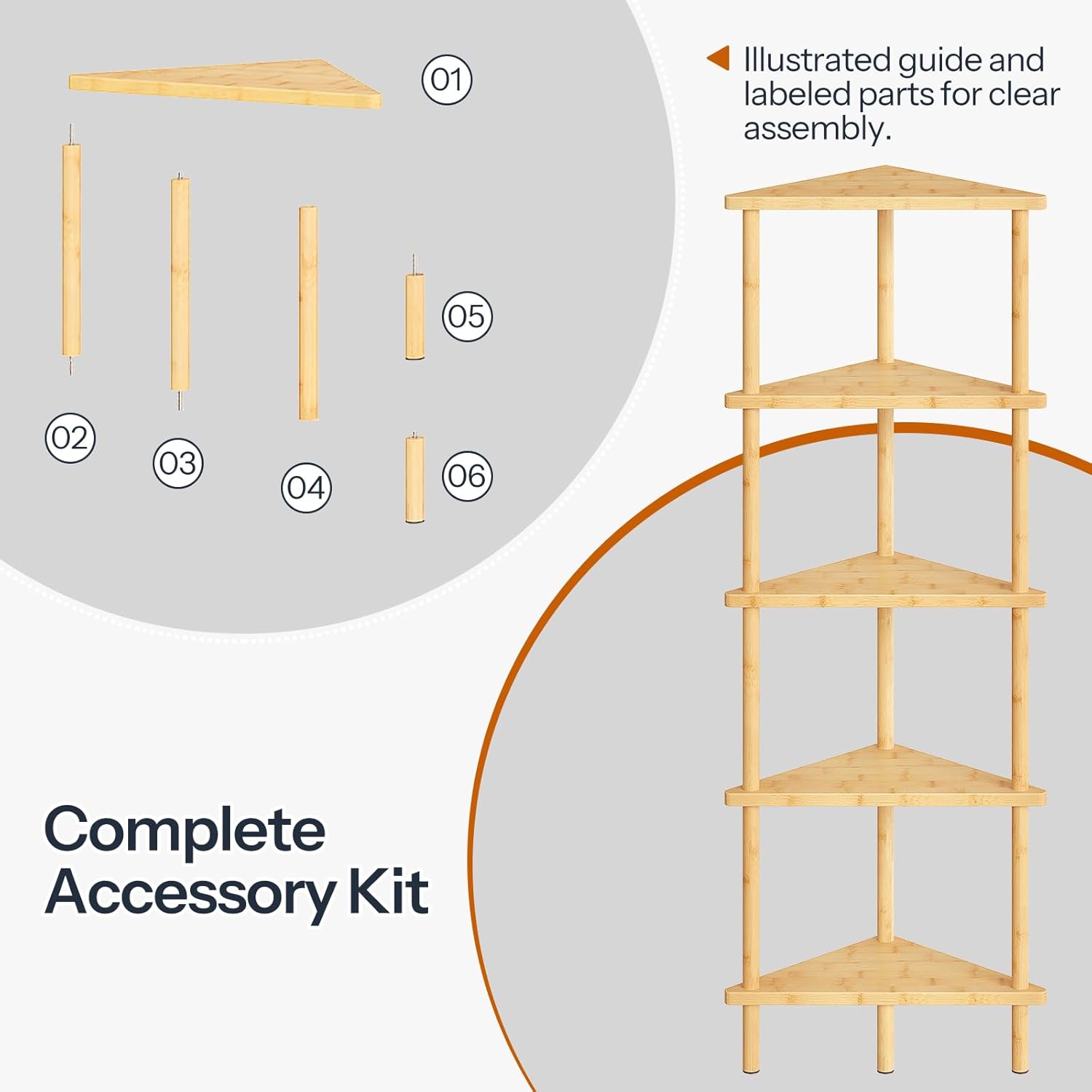 HOOBRO 5-Tier Bamboo Corner Bookshelf Stand