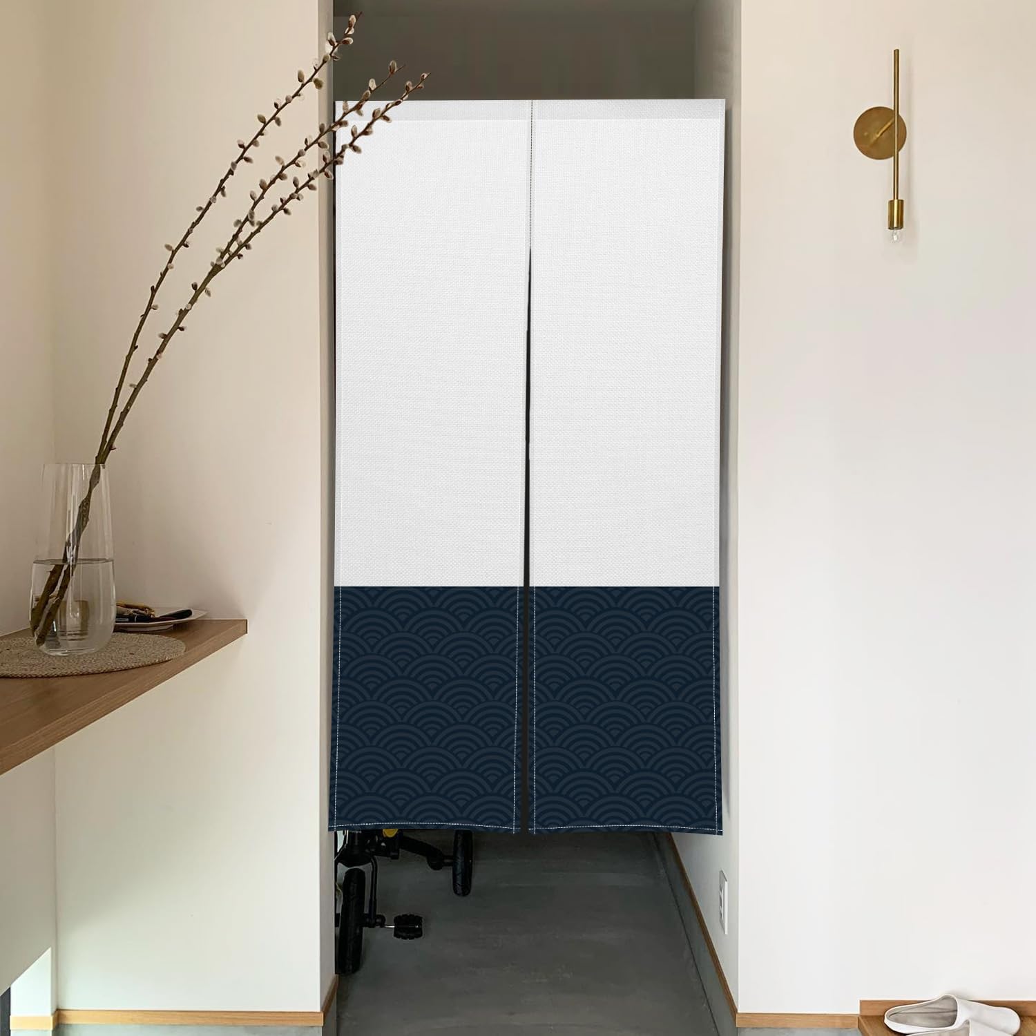 Japanese Noren Door Curtain Privacy Divider 335x709 Inch Beige Black Wave