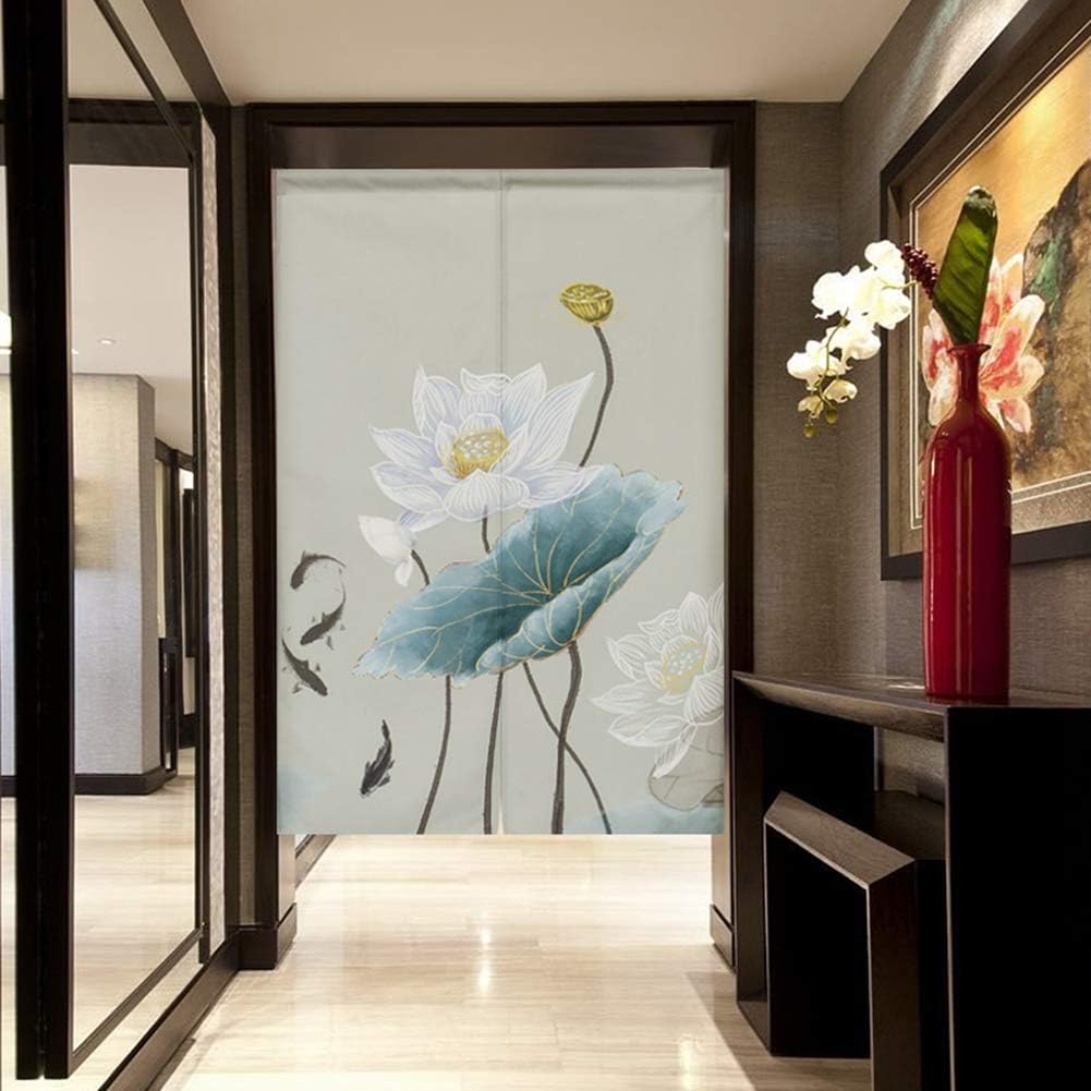BAIHT HOME White Lotus Door Curtain 33x59 Cotton Linen Panel