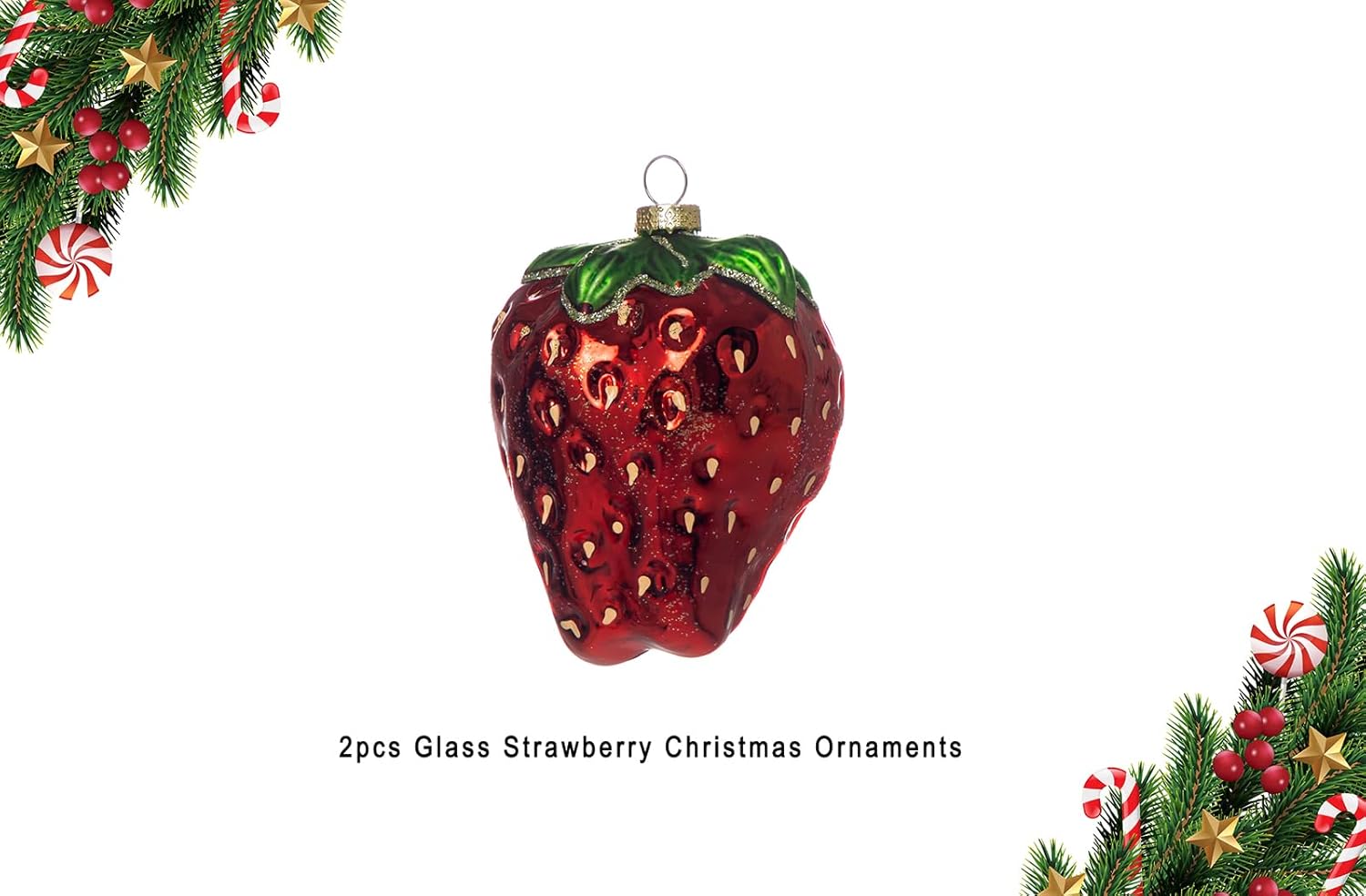 2pcs Glass Strawberry Christmas Ornaments for Tree