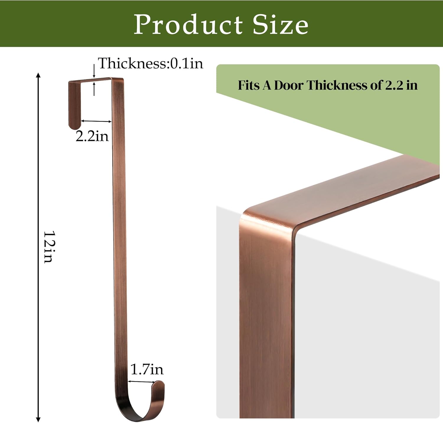 Nirohee 12 Inch Bronze Wreath Hanger Hook for Front Door