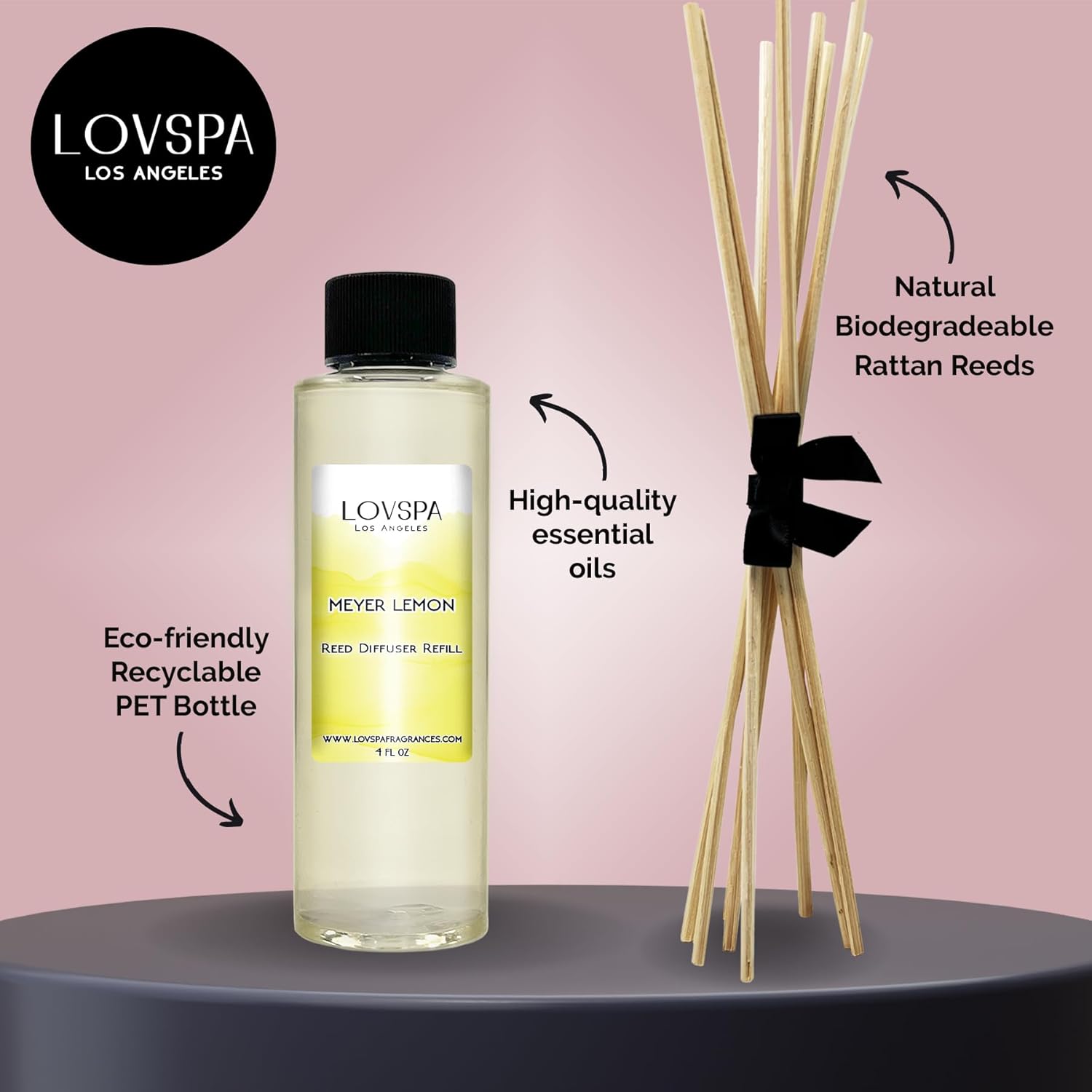 LOVSPA Meyer Lemon Diffuser Oil Refill with Replacement Reeds