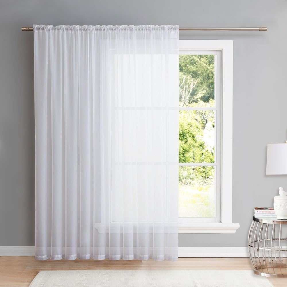NICETOWN Sheer Curtain Panel for Sliding Doors - White 100x108