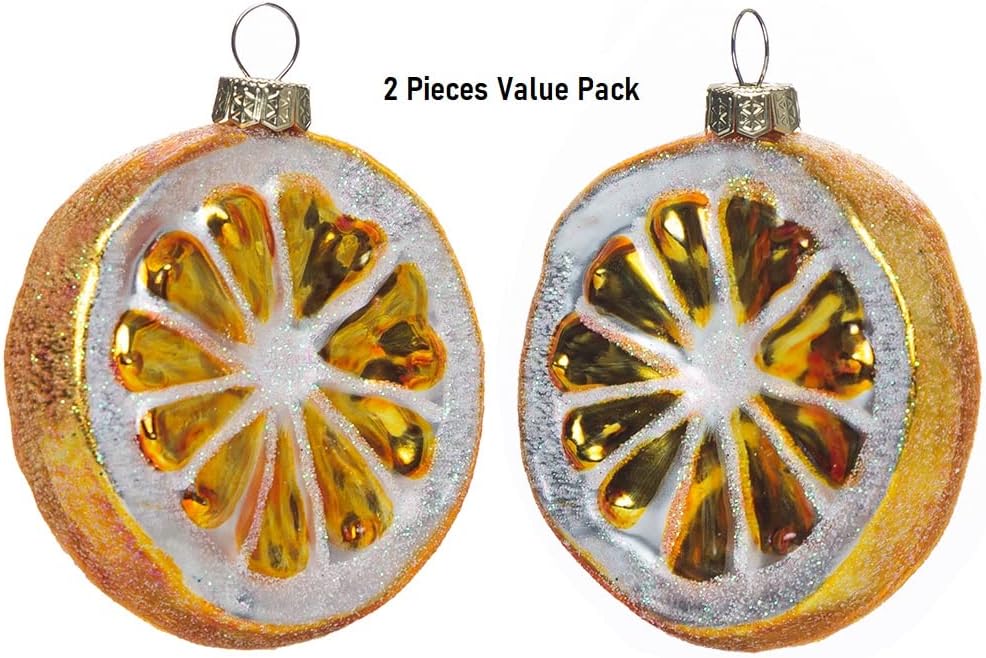 2 Pack Hand Blown Glass Lemon Ornaments for Christmas Tree