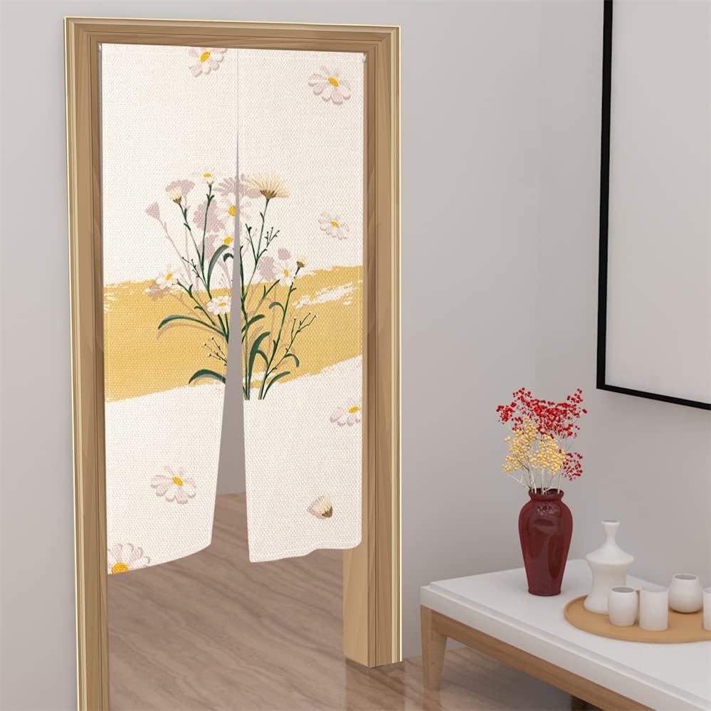 Leowefowa Japanese Noren Curtain Panel with Daisy Print