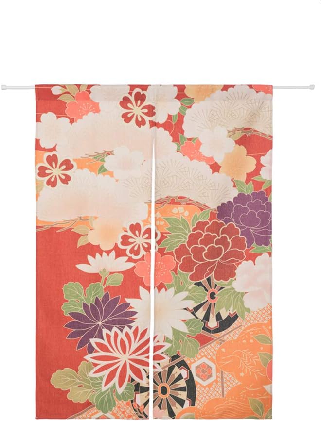 BAIHT HOME Cotton Linen Japanese Noren Curtain Panel 335x355 Inch Flower