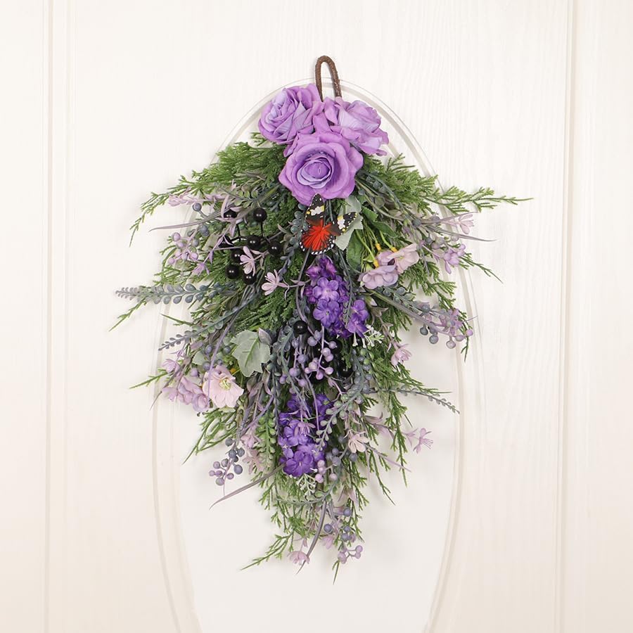 Artificial Lavender Wreath 20 Inch Purple Floral Wall Hanging