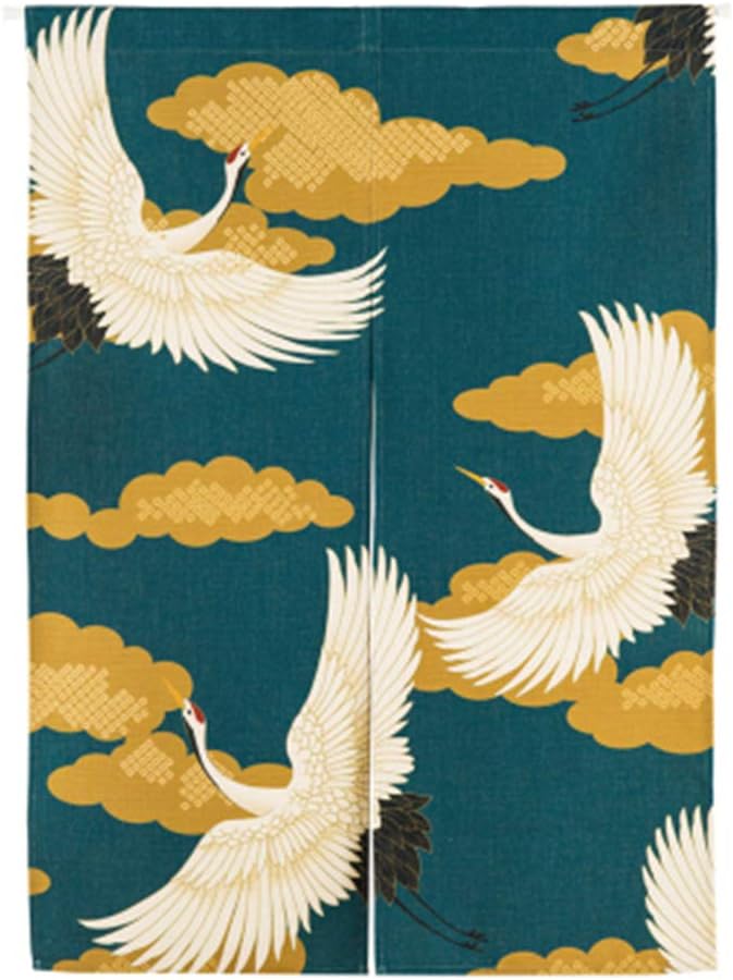 Cotton Linen Crane Noren Curtain 335x355 Inches
