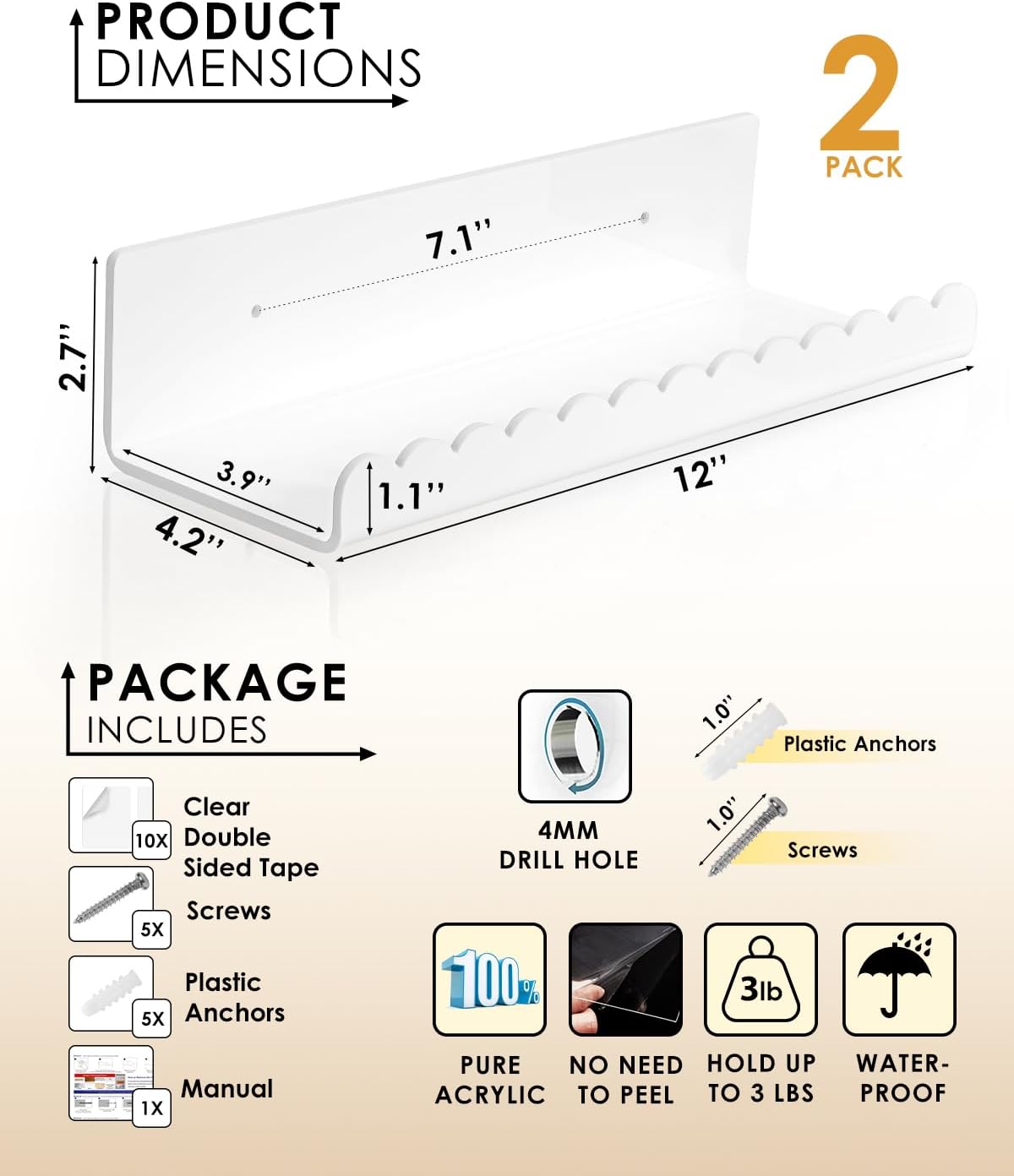 Forzacx Floating Shelves Wall 2 Pack Durable Design