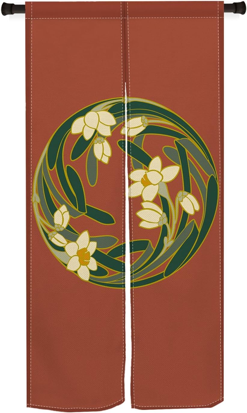 Japanese Style Door Curtain with Round Flowers Design