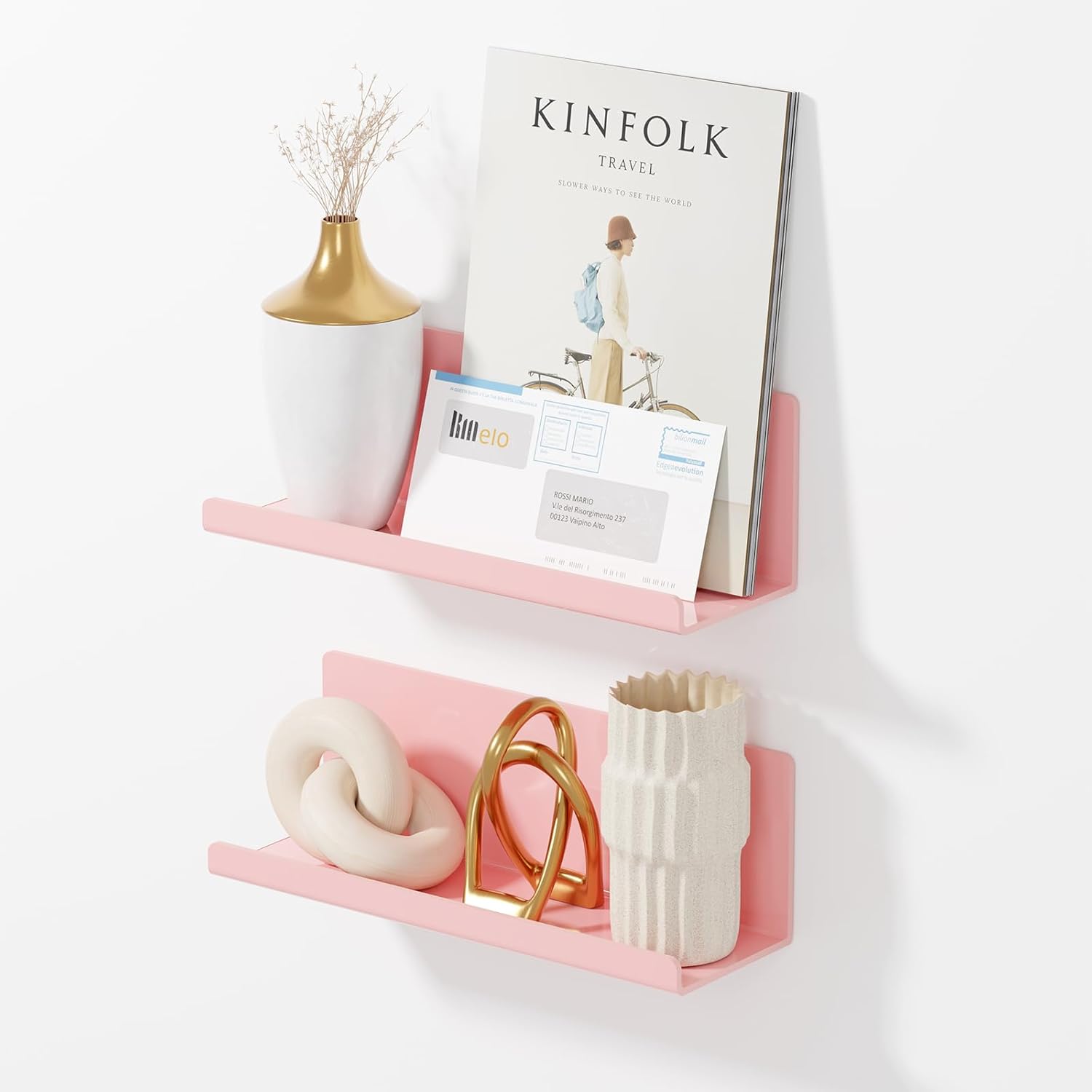 PAVSTINE 12 Inch Pink Floating Shelves No Drilling