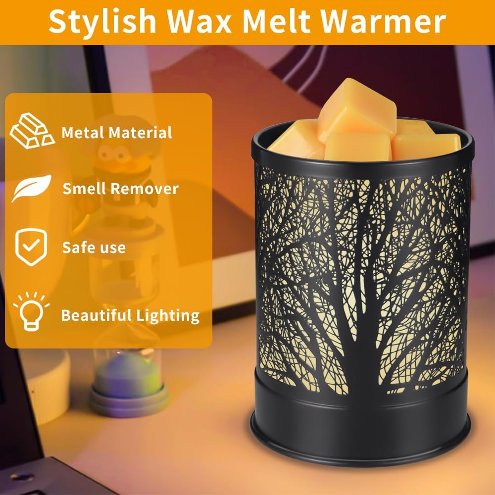 Metal Wax Melts Warmer with LED Light Black Tree Design